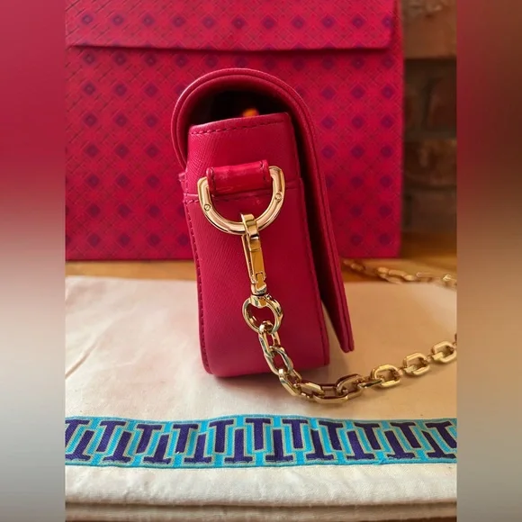 Tory Burch Pink Saffiano Robinson Chain Mini Crossbody Bag - Picture 6 of 13